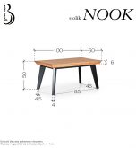 Nook stolik prostokątny, na blacie fornir, obrzeże i nogi lite drewno